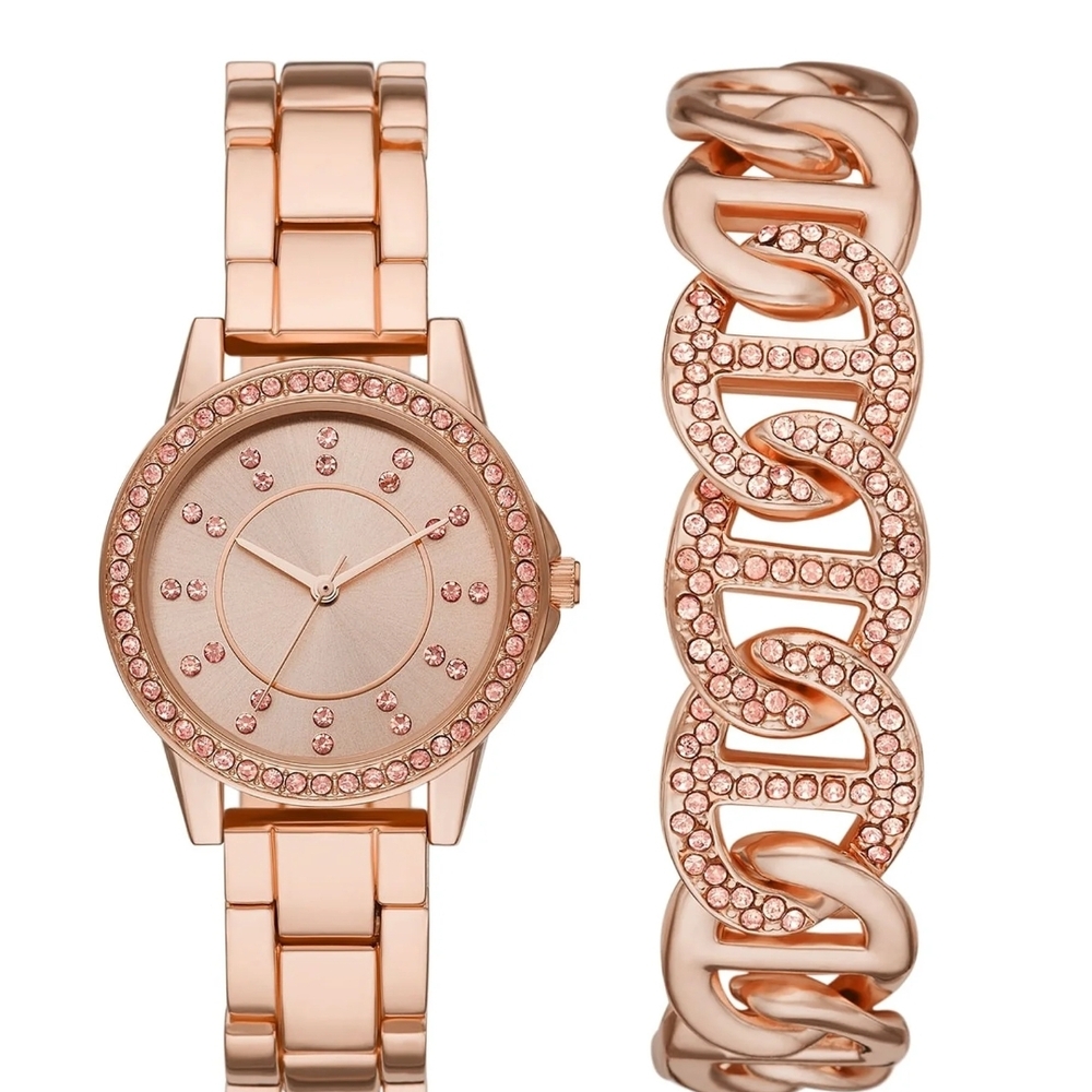 Time and Tru Rose Gold Watch and Bracelet Set